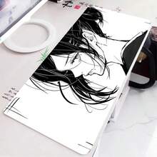 1 pieza Alfombrilla de ratón grande con diseño de chica anime en blanco y negro, accesorios de juego con borde de bloqueo para escritorio, alfombrilla antideslizante para teclado de oficina - A - Ver 29