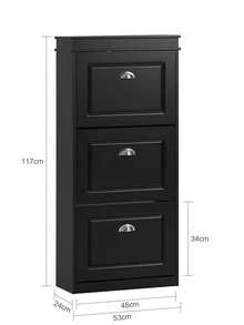 SoBuy 3 Flip-Drawers Shoe Cabinet Shoe Rack Shoe Storage Cupboard Organizer Blue W53 X D24 X H118cm FSR94-B - Black - View 4