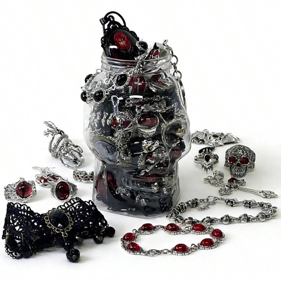 Mystery Jewelry Canister Set (1-5 Pieces) - Surprise Jewelry Box (Women's Edition) Includes Mystery Canister Gift Box With Necklace/Earrings/Ring/Bracelet/Keyring/Hair Clip Unique Holiday Gift, White Edition - Random 1-5 pieces - 查看 1