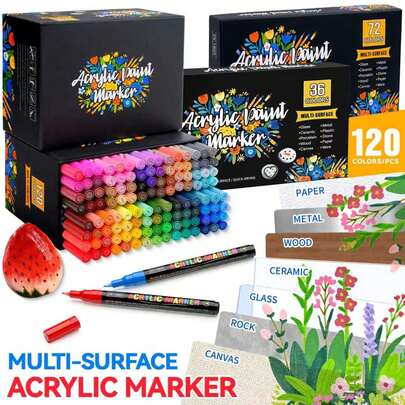 1 Set Of 22/36/72/120/260 Colors 0.7mm Acrylic Paint Markers, Permanent Marker Set, Waterproof And Fade-Resistant, Suitable For Painting, Illustration, Crafts And Other Creative DIY Projects, For Children And Adults To Use On Paper, Fabric, Wood, Stone, Plastic, Glass, Ceramic, Pumpkin, Etc.