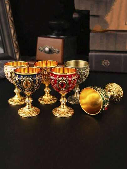 30ml Elegant Eternal Embossed Metal Stemware - Vintage Wine Glass, Champagne Flute And Liquor Glass - Lead-Free, Reusable, Ideal For Bars, Pubs, Clubs And Restaurants, Essential Summer Drinkware