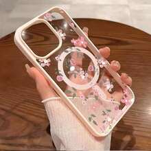 A Floral Ultra-Transparent Magnetic Round Soft Phone Case, Suitable For IPhone 16 Pro Max, 16, 15 Pro, 14 Plus, 13, 12 Pro, 11 Pro Max, X, XS Max Series Phone Protection. - 1pc - 查看 6