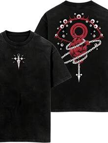 Men's Washed T-Shirt ,Scarlet Eyes Kurapika  Vintage Unisex Oversize Acid Washed Heavyweight Cotton , Graphic Men Clothing Streetwear Subtle Anime - Black - View 1