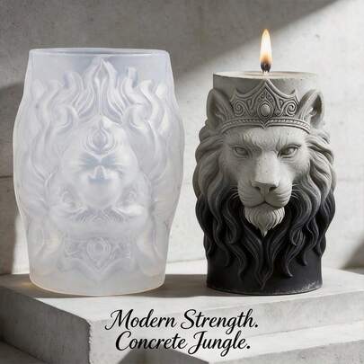 1Pc Crowned Lion Head Ornate Relief Nonstick Silicone Candle Mold, 3D Sculpture Easy Release Candle Mold For Holiday Gift And Home Styling