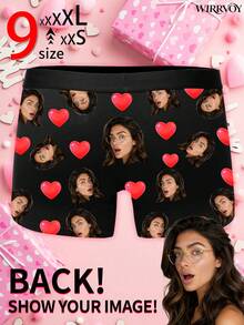 1pc Customized Face Printed Men's Briefs, Personalized Photo Underwear, Customized Face Briefs, Personalized Briefs Gift, Funny Face Briefs, Anniversary Gift, Valentine's Day Gift, Birthday Gift, Wedding Gift, Best Friend Gift, Boyfriend Gift, Husband Gift, Gift For Him - Black - View 2