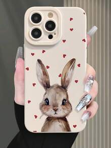 心形兔子彩绘简约时尚创意防震手机壳，兼容 17/17Pro/17ProMax、16/11/16Pro/16Plus/16ProMax/16E/15ProMax/13/14/12/XS/XR/7G/8P、Galaxy S25/S25Plus/S25 Ultra/A16/A36/A26/A56/A50/A12/A32 - 彩色 - 查看 2