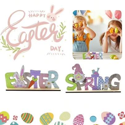 1pc Bohemian Style Wooden Easter Decoration Plaque - Rabbit And Carrot Design, Handmade Natural Wood Spring Desktop Center Decor, Frameless Home Decoration, Easter Festival Display, Seasonal Decor, DIY Enthusiasts