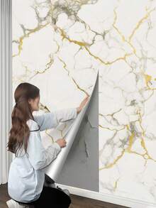 Platinum Marble Contact Paper, Self-Adhesive Waterproof Marble Texture Wallpaper, Vinyl Roll Material Suitable For Kitchen, Bathroom, Tabletop, Wall - Top Platinum - View 4
