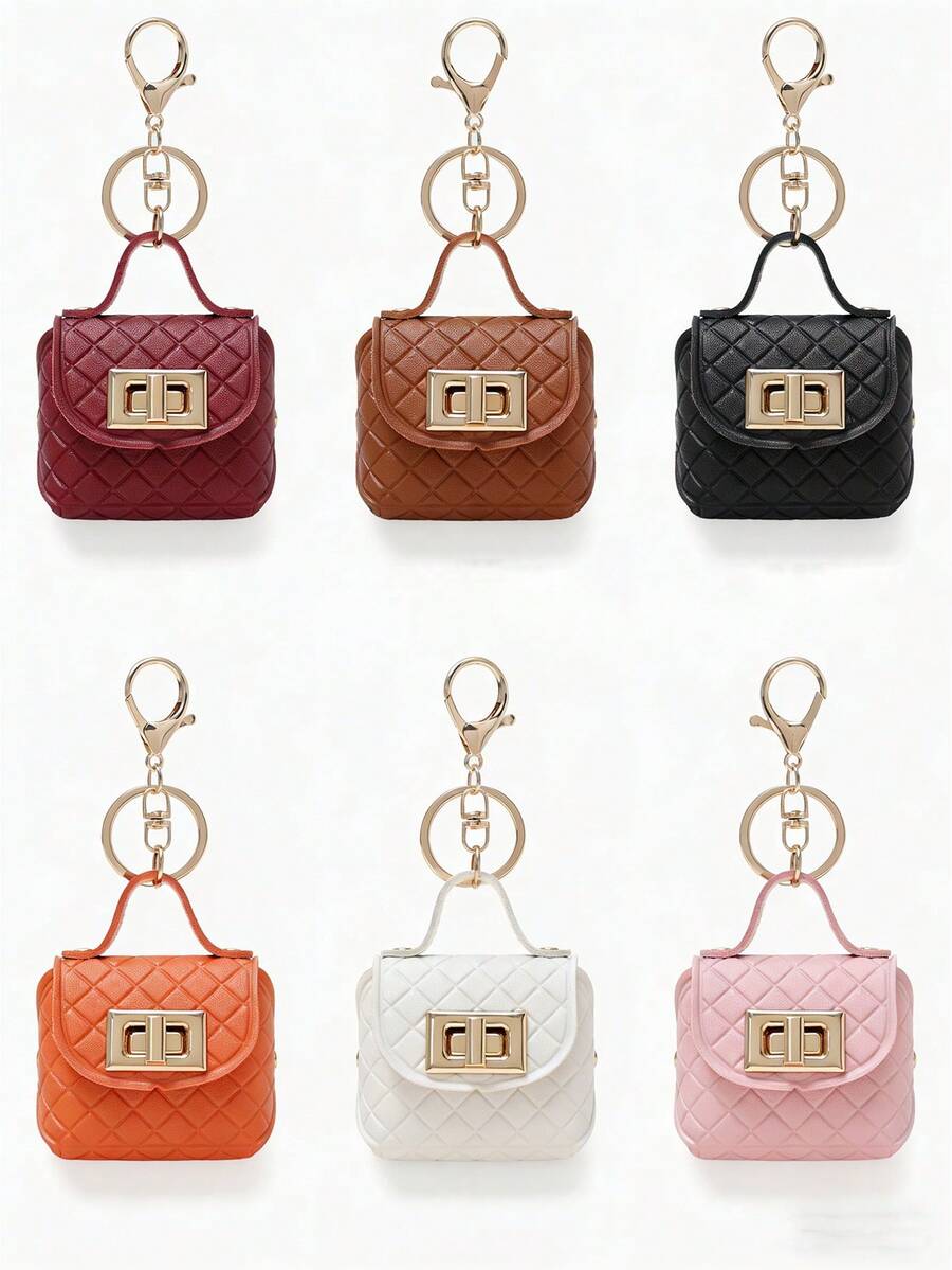 Solid Color PU Mini Student Handbag, Square Lock Coin Purse, Mini Earphone Storage Bag, Portable Keychain Pendant, Phone Shoulder Strap Accessory, Valentine's Day Gift Purse Charm Purse - Multicolor - View 1