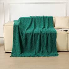 1 件菱形格子毯，矩形流苏简约风格腈纶针织盖毯，适合沙发、办公室午睡、日常使用 - 深綠色 - 查看 6