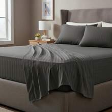 Sabana Premium 3000 Hilos Textura Rayado King Size - Gris Oscuro - Ver 2