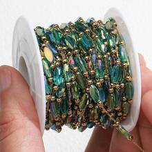 1m Green Stainless Steel Glass Crystal Bead Chain, Suitable For DIY Necklace, Bracelet, Sweater Chain And Other Jewelry Accessories - Stainless Steel Beaded Chain - View 10