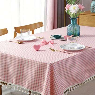 1/20 piezas Mantel a cuadros con flecos lindo y casual, absorbente y reutilizable, apto para el Día de San Valentín, picnic, fiesta, decoración para sala de estar, comedor, uso diario en el hogar