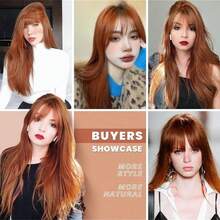 26 Inch Ginger Straight Wig, Bangs Wig, Synthetic Wig, Suitable For Daily Wear And Parties - Multicolor - View 6