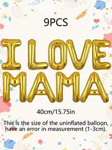 9pcs 16-Inch Pink, Gold, Silver, Rose Gold, Magenta, Purple "I LOVE YOU MAMA" Letter Balloons, Suitable For Mother's Day Party, Holiday Party Decoration - Multicolor - View 9