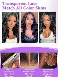 1pc Fashionable Middle Part Long Curly Wig Wear And Go Glueless Wigs Human Hair Pre Plucked Pre Cut Lace No Glue Body Wave Lace Front Wigs Bleached Knots Upgraded Lace Front Wigs For Black Women Human Hair Glueless With Natural Hairline 180% Density 8-22 24 26 28 30 Inch Highlight Body Wave Wigs (Natural Black & #4/30) - Multicolor - View 7