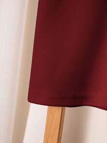 Young Boy's Casual Quarter Button Short Sleeve Polo Shirt With Horse Embroidery, Summer - Burgundy - View 8