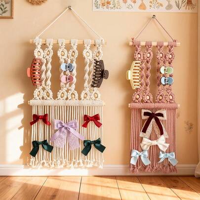 1pc Bohemian Daisy Decor Organizer, Handmade Hair Accessory Holder, Jewelry Stand, Jewelry Organizer, Room Decor – Lightweight Vanity Display For Hair Clips, Headbands, Bracelets And Earrings; Chic Boho Style With Daisy Motif; Keeps Vanity Tidy And Stylish; Perfect Christmas Gift, Gift For Her, Personalized Keepsake; Great For Mother's Day, Birthday, Wedding, Bridal Vanity, Dorm Room, Or Small Apartment Aesthetics