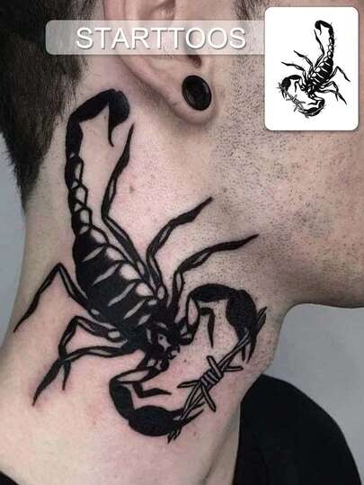 Pegatina de tatuaje temporal de flor pequeña en el brazo - Diseño de escorpión de estilo gótico para el cuello, apto para DIY, convención de anime, carnaval, festival de música, regalo del Día de San Valentín, fiesta, pegatina de tatuaje realista impermeable para muñeca, tobillo, hombro, cuello, clavícula, piel del Body