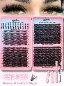 651/1302pcs Cluster D Curl Lash High Capacity DIY Eyelash Extensions Book, Suitable For Beginner, Lower Lash+30D+50D+80D+100D Individual Lashes, Mixed Style Lash Clusters Extensions, Russian Volume Lashes - Black - View 15
