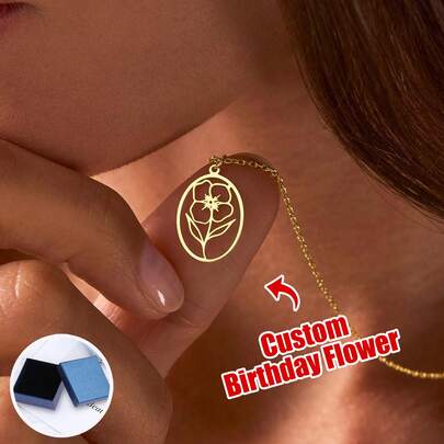 1 Piece Stainless Steel Personalized Custom Birthday Flower Necklace With Multiple Dainty Styles – Ideal Romantic & Sentimental Gift For Girlfriend, Bestie, Mom, Daughter & Female Friends On Birthday, Mother's Day, Women's Day, Valentine's Day & Christmas, Perfect For Daily Casual Wear, Romantic Dates, Afternoon Tea Gatherings, Office Commute & BFF Hangouts