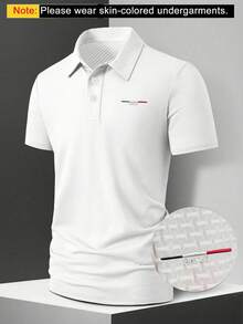 1件精緻刺繡圖案商務休閒男士大尺碼POLO衫，微透面料，適合高爾夫或網球運動、戶外旅行、居家休閒，送給男士的禮物 - 白色 - 查看 8