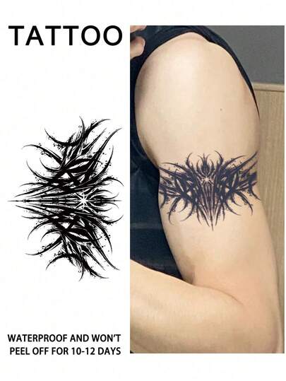 1Pc Men Tattoo Fake Temporary Tattoos Gothic Abstract Y2K Semi Permanent Tattoo Waterproof Sweatproof Last For 1-2 Weeks Realistic Herbal Juice Anti-Friction Non-Reflective Black For Woman And Men Tattoo Stickers For Arm, Chest, Leg, Abdomen, Waist, Finger, Neck, Spine, Modernist Body Art