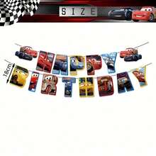 Juego de vajilla desechable con temática de carreras para fiesta infantil, platos, vasos y servilletas de papel con diseño de autos de carreras y el personaje Rayo McQueen - Multicolor - Ver 8