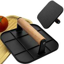Heavy-Duty Hamburger Press With Heat-Resistant Handle, Cast Iron Hamburger Crusher, Sandwich Press, Round Hamburger Crusher, Suitable For Stovetop Use, Meat Pressing, Barbecue Accessories, And Kitchen Tools - 方形 - 查看 1