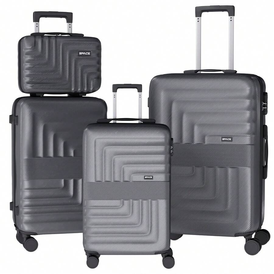 YSTYLE 4-Piece Hardside Luggage Set (12/20/24/28 Inches), With Scratch-Resistant And Impact-Resistant ABS Shells, Spacious Design And Four 360-Degree Spinner Wheels - Dark Grey - View 1