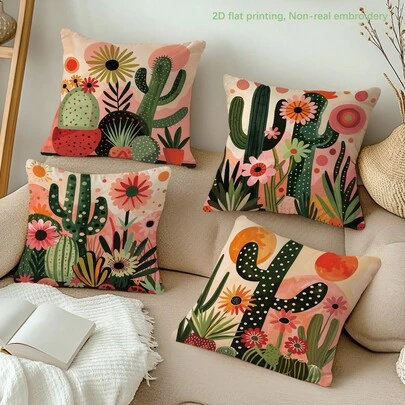 MEMNUN 4 pièces Housses de coussin avec illustration de cactus bohème colorés [sans insert de coussin], 45*45cm/50*50cm/40*40cm, [impression unilatérale] Taies d'oreiller vibrantes avec éléments géométriques de cactus contrastés pour canapé, lit, salon, chambre, voiture, bureau, décoration d'hôtel, convient pour toutes les saisons, cadeau parfait pour la famille et les amis