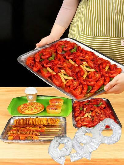 100pcs Food Covers With Elastic Sealing Bags, Suitable For A+B Size Trays, Size Less Than 70cm/27.6 Inches, For Food Storage, Fruit And Vegetable Preservation, Kitchen Accessories, Food Covers, Transparent Plastic Food Covers, Food Caps With Anti-Dust And Anti-Insect, Applicable For Back To School Season, 10/20/30/50/100pcs