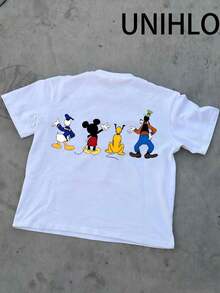 Disney UNIHLO  Street Life Men's Casual Loose   Mickey    Cartoon  Print Short Sleeve T-ShirtSummer - White - View 4
