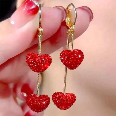 rundraw 2 件奢华金属镶嵌心形吊坠耳环，适合女士，优雅派对和节日礼物，情人节、妈妈、母亲、母亲节、礼物