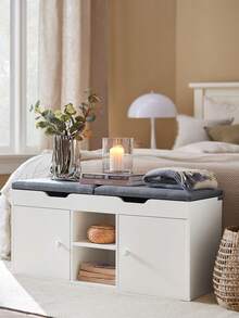 SoBuy FSR96-W, Shoe Rack Shoe Bench Shoe Cabinet With 2 Folding Padded Seats And 2 Doors, W100 X D34 X H48cm - White - View 1