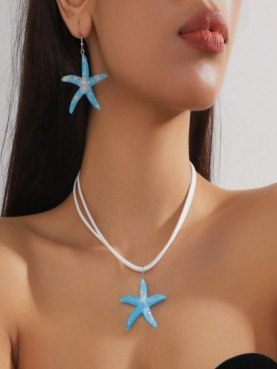 Bohemian Casual Resort Starfish Versatile Retro Starfish Geometric Design Creative Jewelry Set - Multicolor - View 1