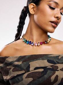 Kryxie 1 pieza Collar con colgante de corazón de cristal con forma de lágrima, joya glamorosa y colorida para fiestas. Las pequeñas imperfecciones en la superficie son normales. - Multicolor - Ver 3