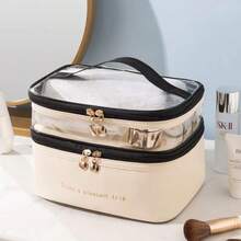 BAGCO Bolsa de cosméticos de doble capa, bolsa de cosméticos de viaje, bolsa de cosméticos impermeable de gran capacidad, caja de almacenamiento superior transparente, accesorio de viaje para mujer. - Blanco - Ver 2