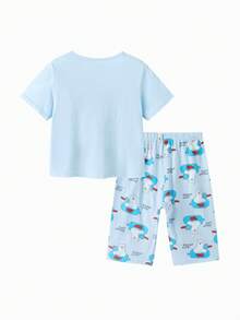 Balabala 婴儿睡衣套装，短袖纯棉家居服，轻薄夏季家居服 - 藍色調 - 查看 2