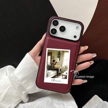 个性化照片手机壳，烫金3D立体雕刻，兼容 17 Pro Max系列，酒红色纹理设计，防滑防震防刮，生日周年纪念日完美礼物 - 彩色 - 查看 2