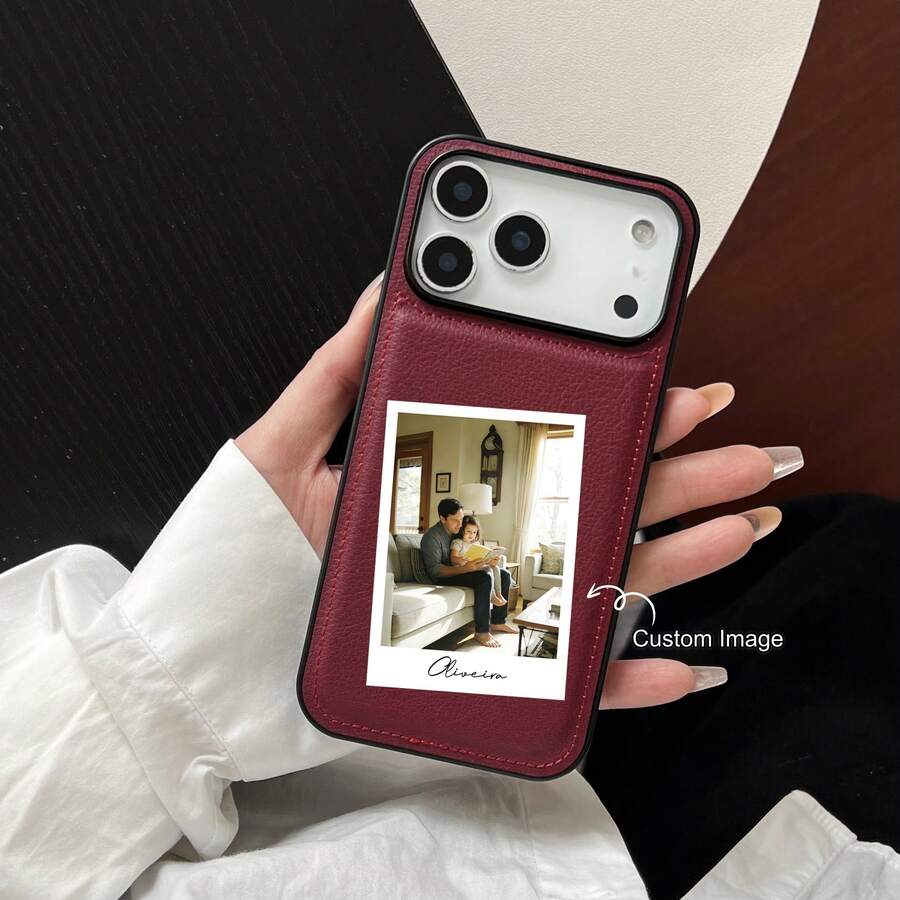 个性化照片手机壳，烫金3D立体雕刻，兼容 17 Pro Max系列，酒红色纹理设计，防滑防震防刮，生日周年纪念日完美礼物