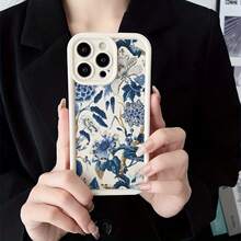 White Bamboo & Blue Floral Pattern Phone Case - Antique White - View 1