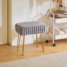 Rectangle Dressing Table Chair With Storage Space Footrest Ottoman Vanity Stool Anti-Slip Feet White Square Grid For Bedroom Makeup Room - Grey - View 11