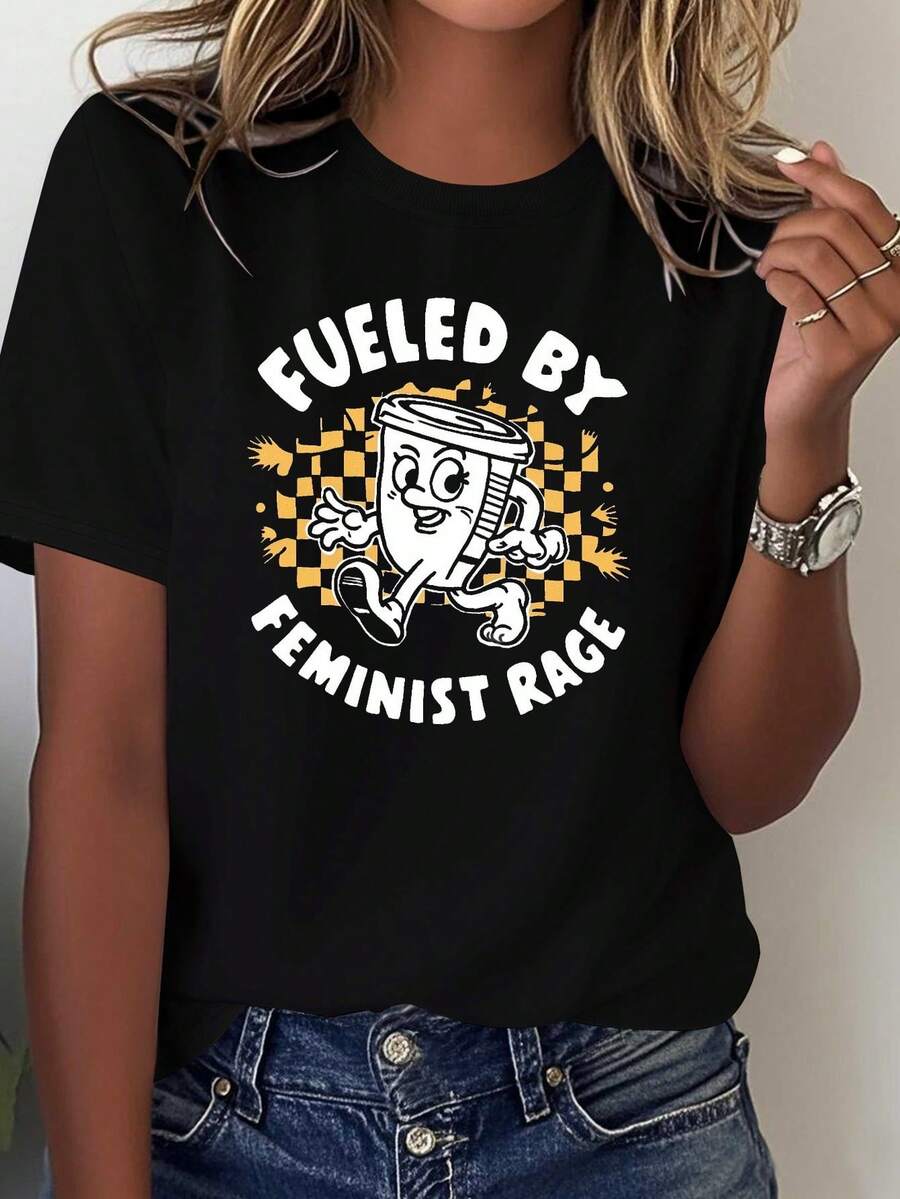 Una Camiseta Cómoda Para Mujer, Impulsada Por La Pasión Feminista Y El Café. - Oscuro - Ver 1