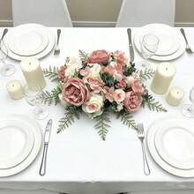 4 PCS Premium Silk Peony Rose Bouquets, Realistic Fake Flowers For Dining Table Centerpieces, Versatile Artificial Floral Decor For Indoor & Outdoor Events - Pink - View 6