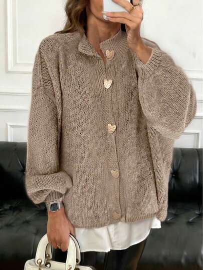 Spring & Summer Thick Fabric White, Black, Pink, Brown Sweater, Autumn & Winter Women's Knitted Cardigan Jacket, Fashion Minimalist Business Casual Commute Elegant Top, Retro Korean Style