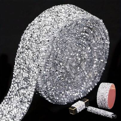 1pc Shiny Crystal Satin Ribbon With Diamond Tape, Self-Adhesive Rhinestone Sticker Ribbon, Suitable For DIY Crafts, Weddings, Parties, Car & Phone Decor, Clothing Accessories