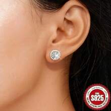 一对银色低过敏性闪亮奢华优雅星空向日葵几何设计耳环，适合日常佩戴、宴会、周年纪念、情人节礼物 - 圓鑽耳釘 - 查看 4