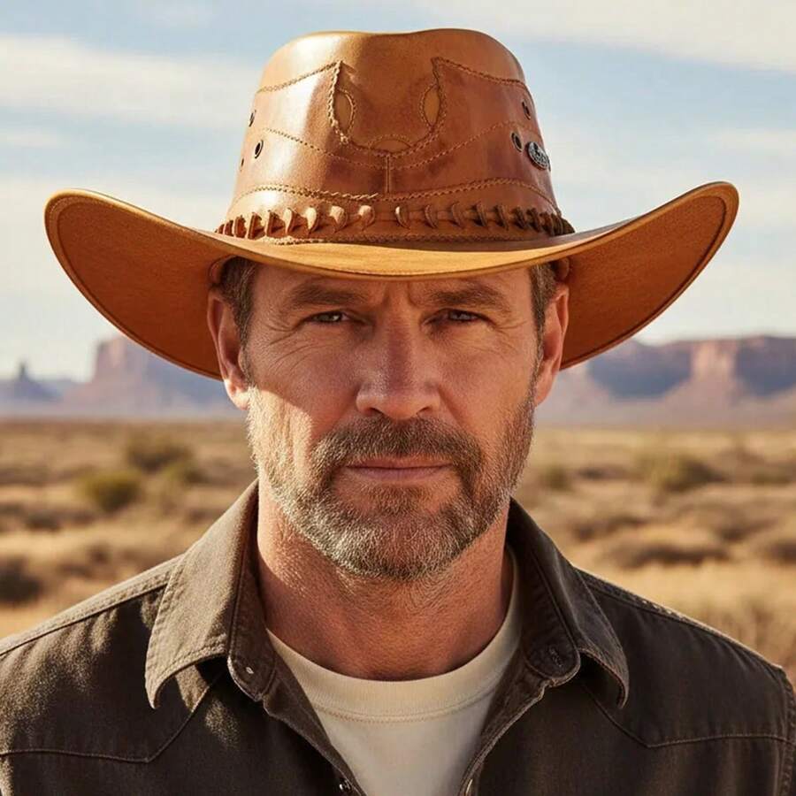 Unisex Country Hat In Genuine Leather, Carrot Color, Barretos Kapell Line - Carrot - View 1