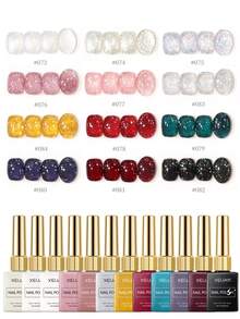 XEIJAYI 15ml 冰晶彩色闪粉凝胶指甲油,高光泽,持久,UV LED 可卸除凝胶指甲油,无酒精配方,鲜艳的紫色色调。 - 彩色 - 查看 3